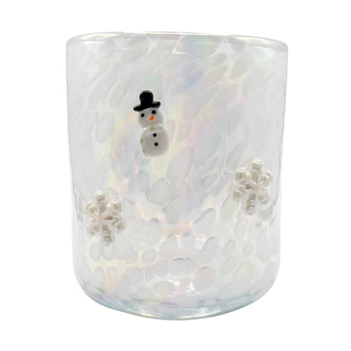 The SOi Co Snowman & Snowflake Holiday Icon Candle featuring a festive seasonal jar and poured wax design available at Be Charmed