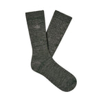 A pair of Trey Arugula ribbed crew socks with a small white UGG logo on the cuff, displayed against a light off-white background. Available at Be Charmed