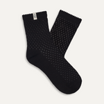 A pair of black quarter socks with a visible logo on the heel. Available at Be Charmed