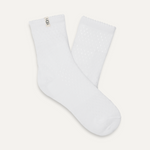 A pair of white quarter socks with a visible logo on the heel. Available at Be Charmed