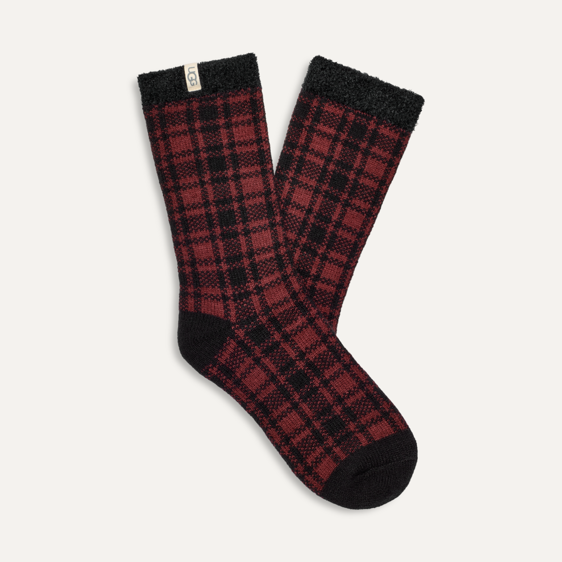 UGG Women's Rib Knit Slouchy Quarter Socks in black buffalo check available at Be Charmed
