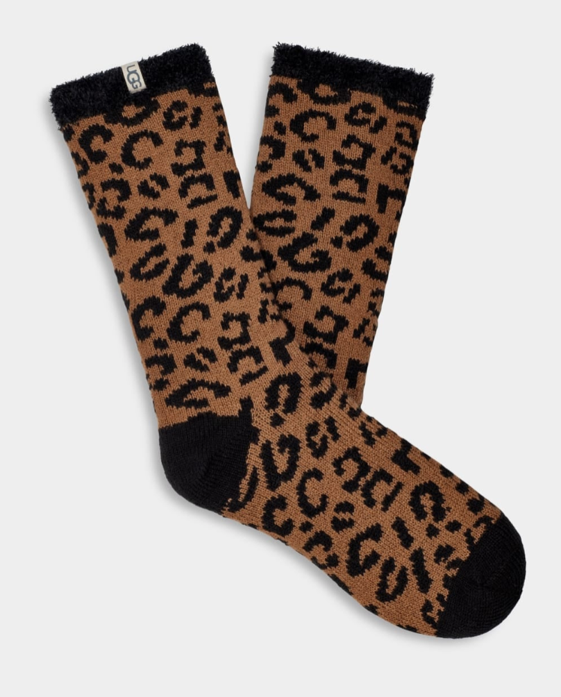 UGG Women's Rib Knit Slouchy Quarter Socks in cedar leopard print available at Be Charmed