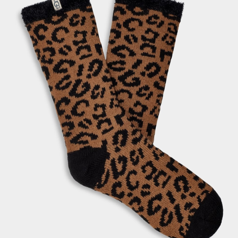 UGG Women's Rib Knit Slouchy Quarter Socks in cedar leopard print available at Be Charmed