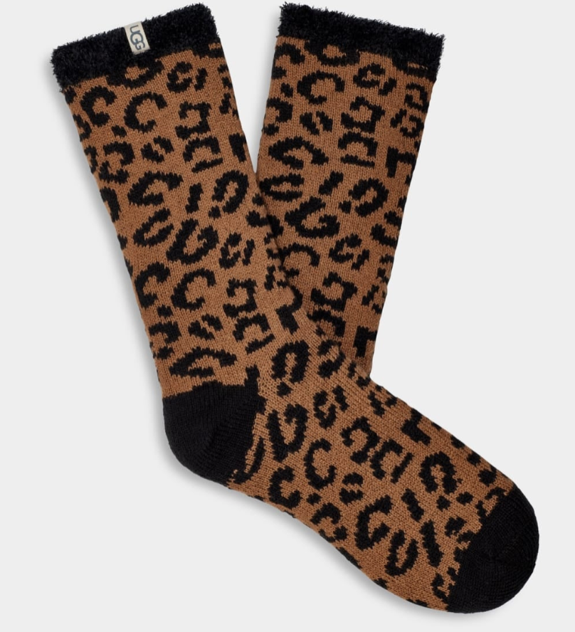 UGG Women's Rib Knit Slouchy Quarter Socks in cedar leopard print available at Be Charmed