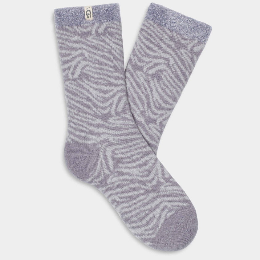UGG Women's Rib Knit Slouchy Quarter Socks in cloudy gray zebra available at Be Charmed.