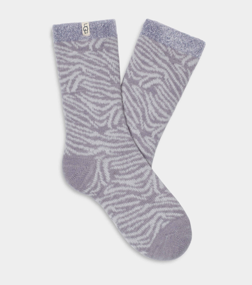 UGG Women's Rib Knit Slouchy Quarter Socks in cloudy gray zebra available at Be Charmed.