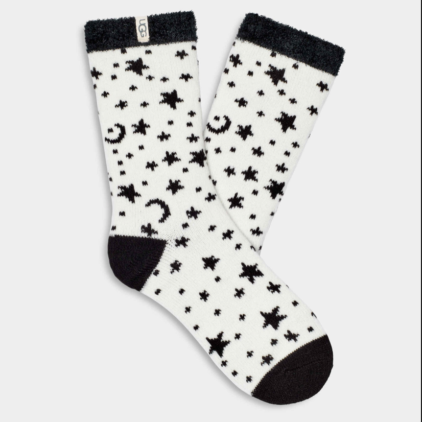 UGG Women's Rib Knit Slouchy Quarter Socks with moons and stars available at Be Charmed.