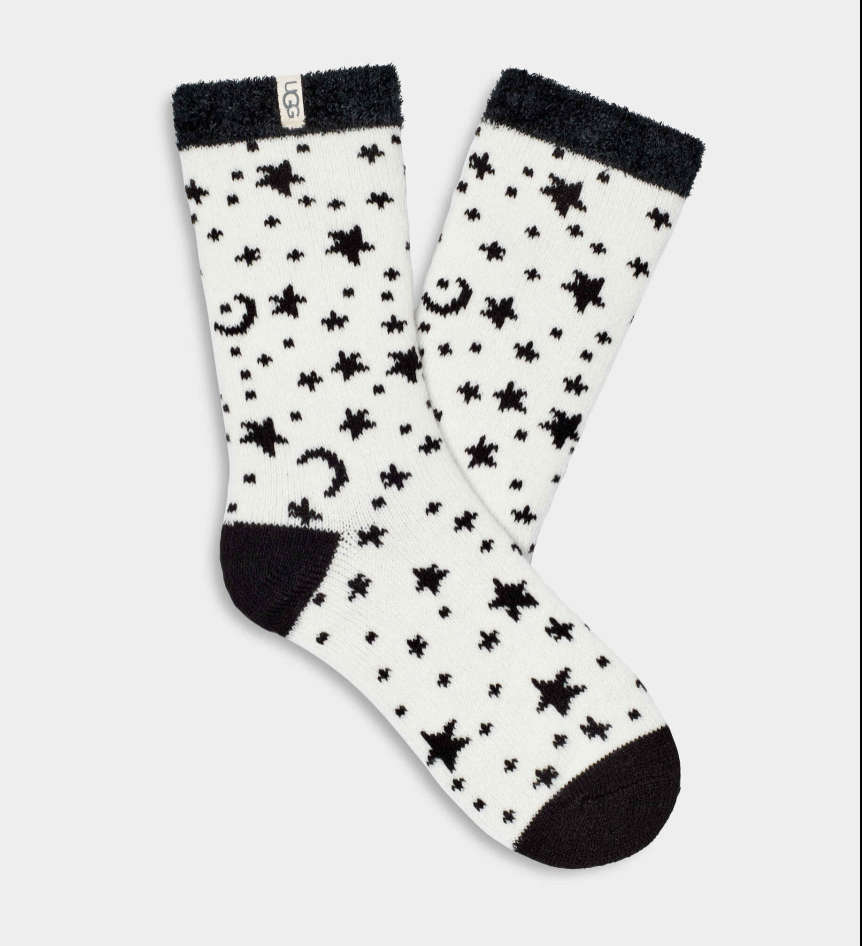 UGG Women's Rib Knit Slouchy Quarter Socks with moons and stars available at Be Charmed.