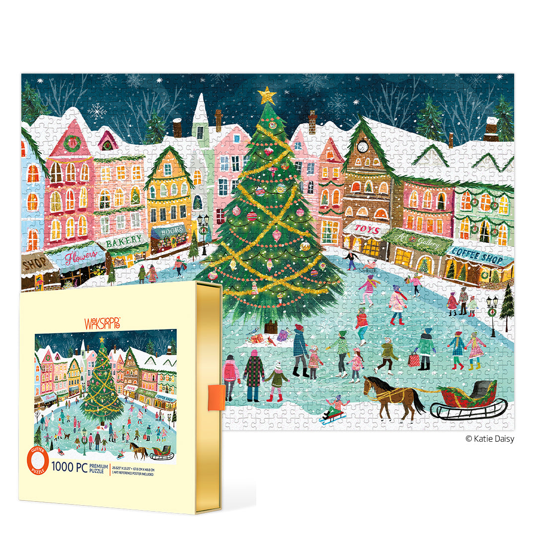 WerkShoppe Town Square 1000 Piece Puzzle featuring a colorful, contemporary art jigsaw design available at Be Charmed