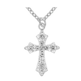 A Wheeler silver cross pendant necklace adorned with clear rhinestones, suspended from a matching silver chain against a plain white background. Available at Be Charmed