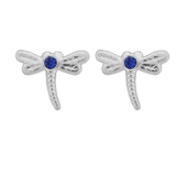 A pair of Wheeler sterling silver earrings designed as dragonflies with blue sapphire accents. Available at Be Charmed