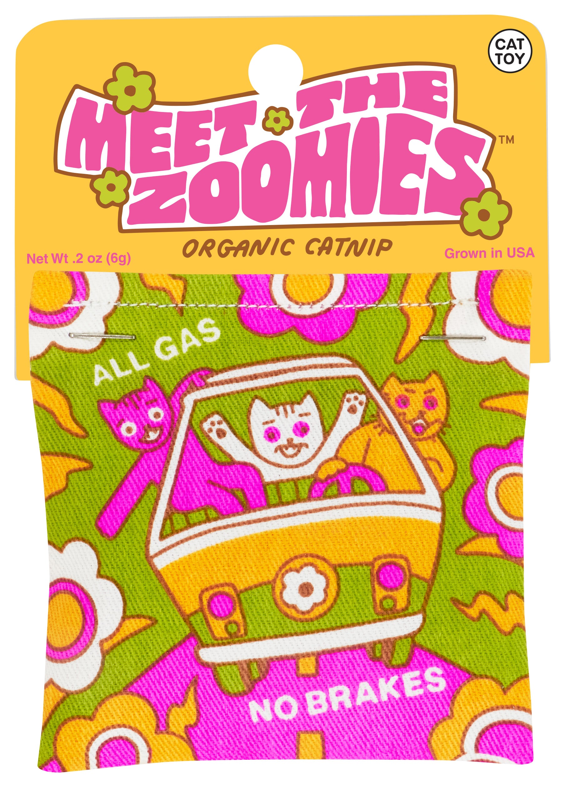 Blue Q Catnip Toy Meet the Zoomies featuring a colorful feline-themed graphic design available at Be Charmed