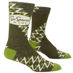 Blue Q Sir Snores A Lot men's crew socks featuring a humorous graphic design, available at Be Charmed