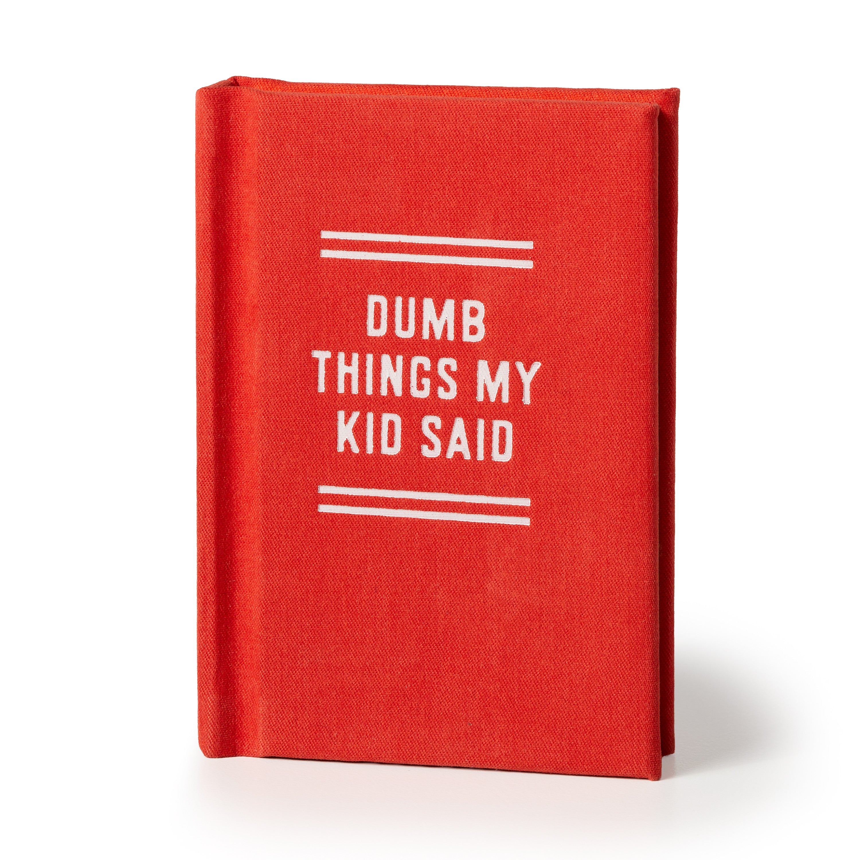 Brass Monkey Tiny Diary, extra-small hardcover journal with a foil-stamped Dunb things my kid said felt cover, available at Be Charmed