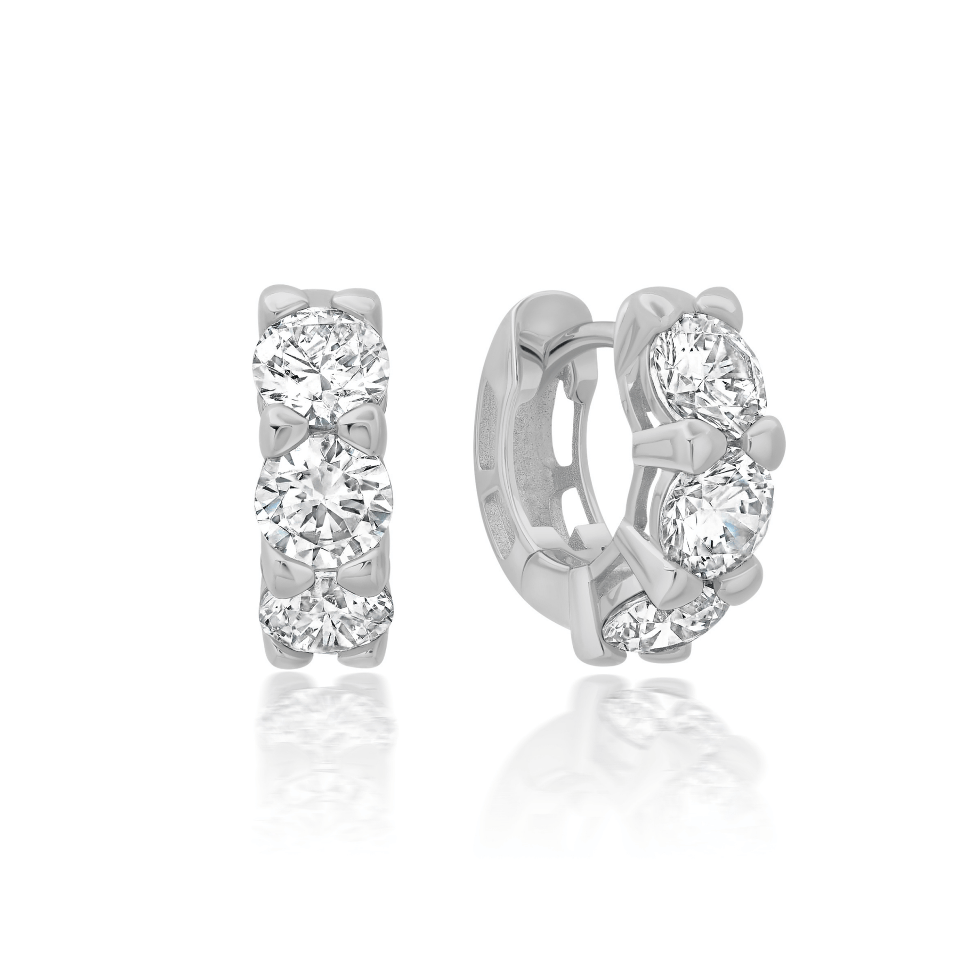 Crislu - Earrings - 3 Stone Prong Round Huggies