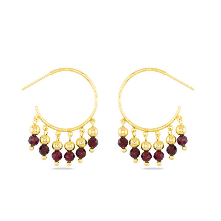 Amanda Blu Gold Garnet Fringe Hoop Earrings