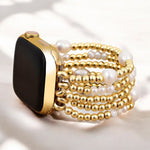 Cape Diablo Gold & Pearl Stretch Apple Watch Band – pearl and gold-tone design with stretch fit. Available at Be Charmed.
