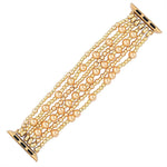 Gold beaded watch strap on a white background