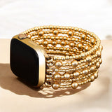 Cape Diablo Golden Demure Stretch Apple Watch Band – elegant gold-tone stretch band for Apple Watch. Available at Be Charmed.