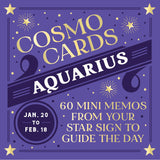 Cosmo Cards Aquarius book cover with purple background and yellow text. Available at Be Charmed