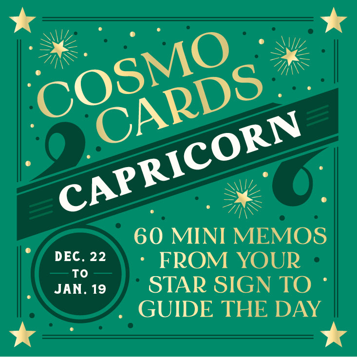 Cosmo Cards Capricorn product packaging with green background and gold text. Available at Be Charmed