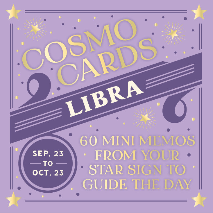 Cosmo Cards Libra book cover with purple background and gold text. Available at Be Charmed