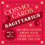 Cosmo Cards Sagittarius book cover with red background and gold text. Available at Be Charmed