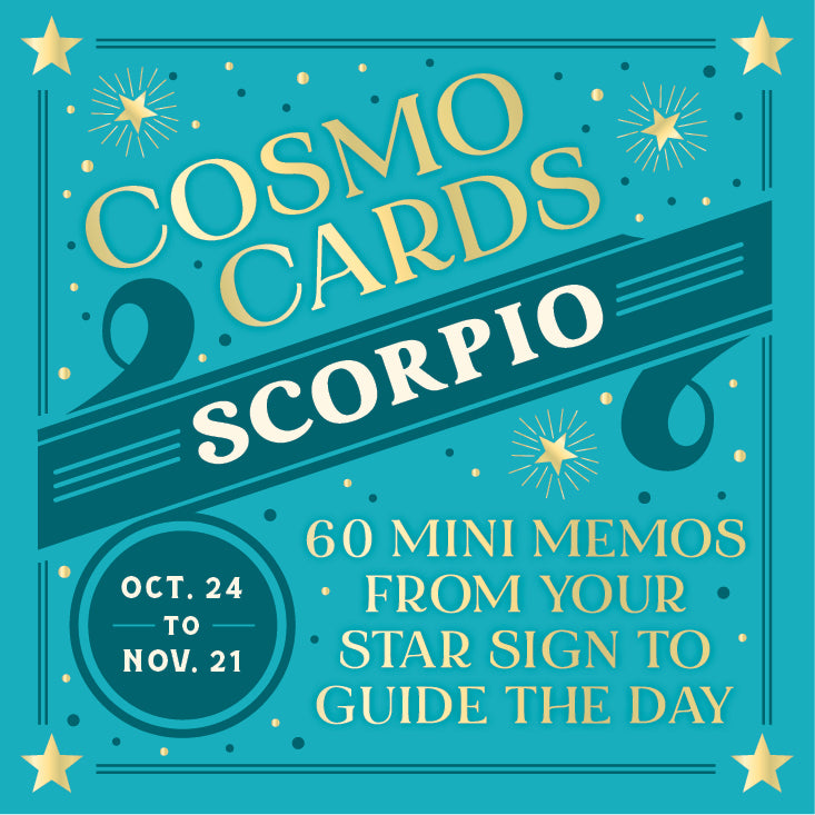 Cosmo Cards Scorpio book cover with star design on a blue background. Available at Be Charmed