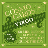 Cosmo Cards Virgo horoscope book cover with green background and star design. Available at Be Charmed 