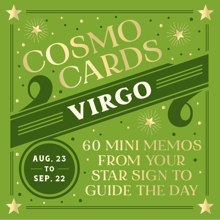 Cosmo Cards Virgo horoscope book cover with green background and star design. Available at Be Charmed 