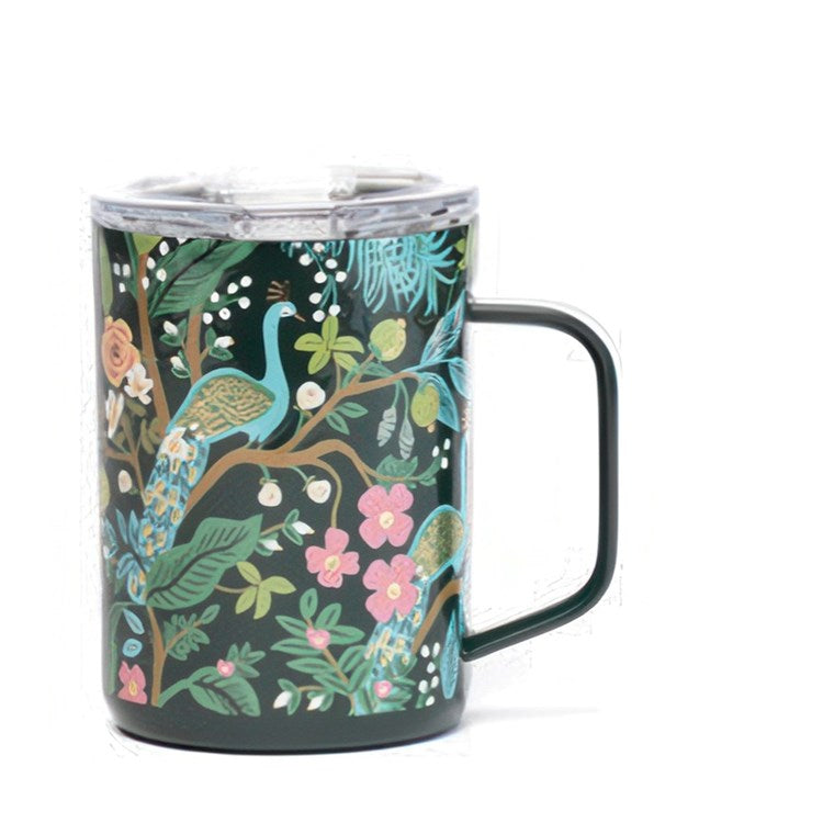 Corkcicle 16oz Mug - Rifle Paper Peacock Blue