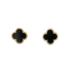 Cuties Black Clover in Gold earrings featuring a sleek black clover motif set in a polished gold frame, available at Be Charmed.