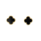Cuties Black Clover in Gold earrings featuring a sleek black clover motif set in a polished gold frame, available at Be Charmed.