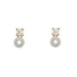 Cuties CZ & Pearls earrings featuring a sparkling cubic zirconia stone paired with a lustrous pearl drop, available at Be Charmed.