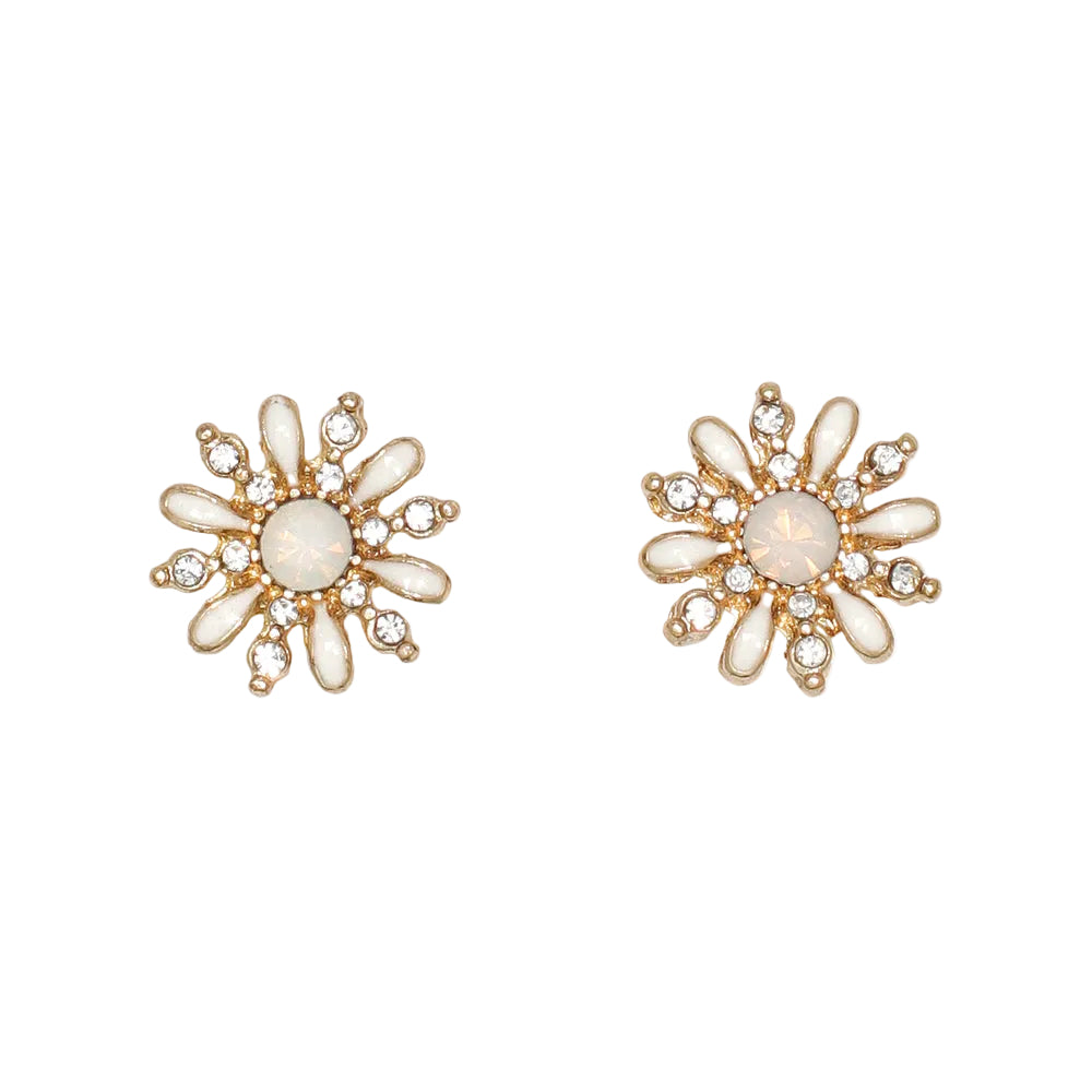 Cuties Opal & Crystal Winter White earrings featuring shimmering white opals accented with brilliant crystals, available at Be Charmed.