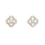 Cuties Open Crystal Clovers in Gold earrings featuring delicate open clover outlines encrusted with sparkling crystals in a polished gold finish, available at Be Charmed.