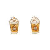 Cuties Earrings Pumpkin Spice Latte, playful miniature coffee cup dangled with coffee and autumn details, available at Be Charmed.