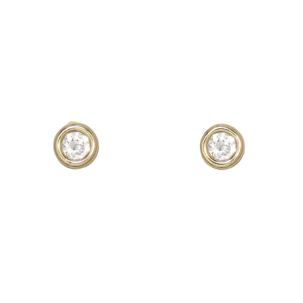 Cuties sparkling CZ gold earrings featuring brilliant cubic zirconia stones in a polished gold setting, available at Be Charmed