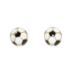 Cuties White Soccer Balls earrings featuring detailed black and white soccer ball motifs, available at Be Charmed.