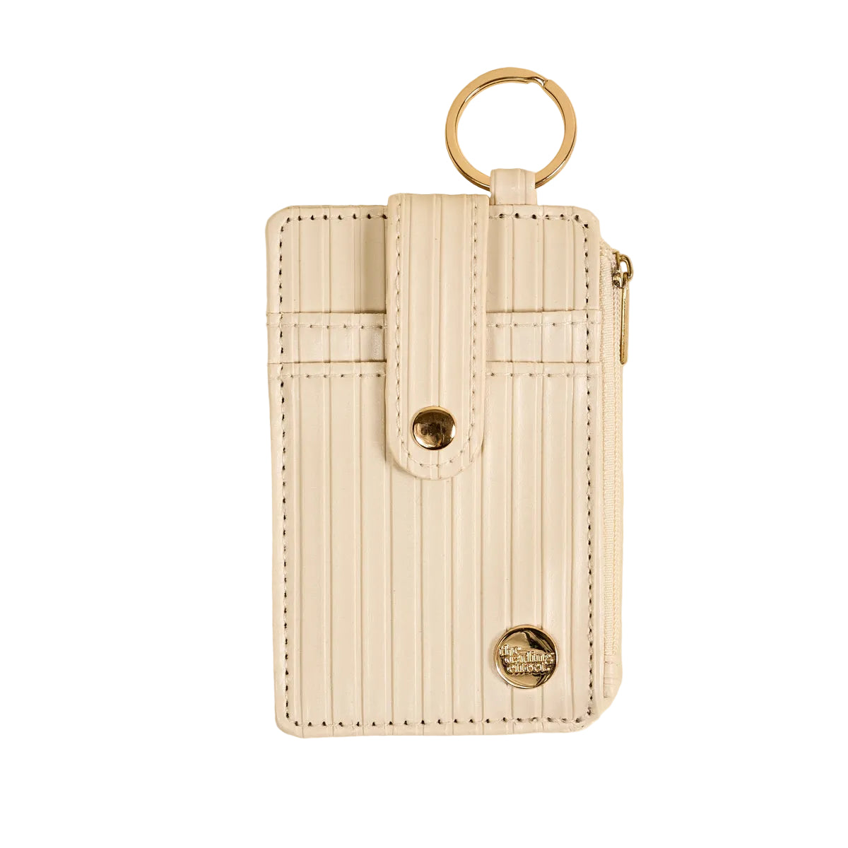 oat cardholder with key ring on a beige background. Available at Be Charme