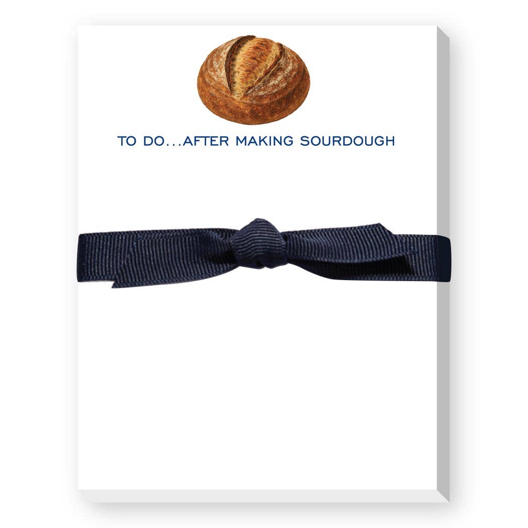 Notepad with a sourdough bread illustration and text on a white background. Available at Be Charmed