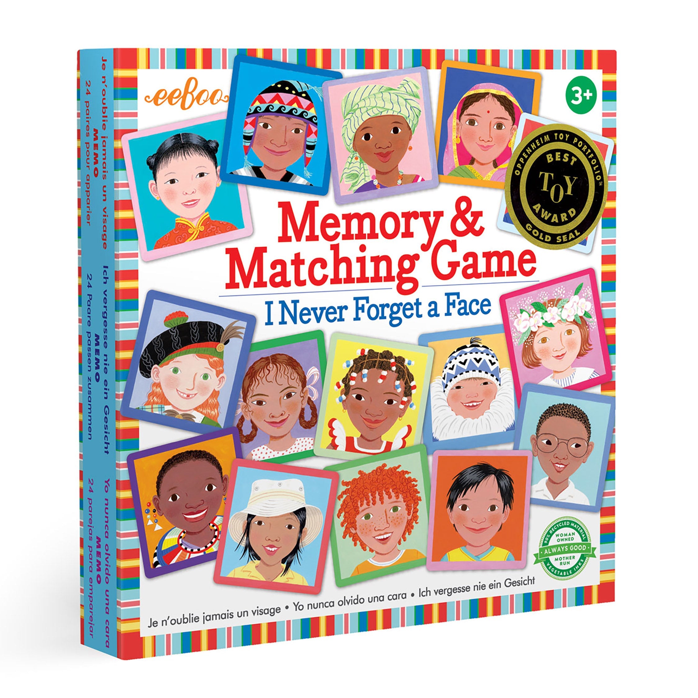 eeBoo I Never Forget a Face Memory Matching Game – educational game for kids that builds memory and recognition skills. Available at Be Charmed.