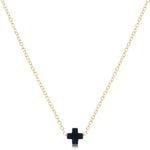 enewton Gold necklace with a navy cross pendant on a white background. Available at Be Charmed
