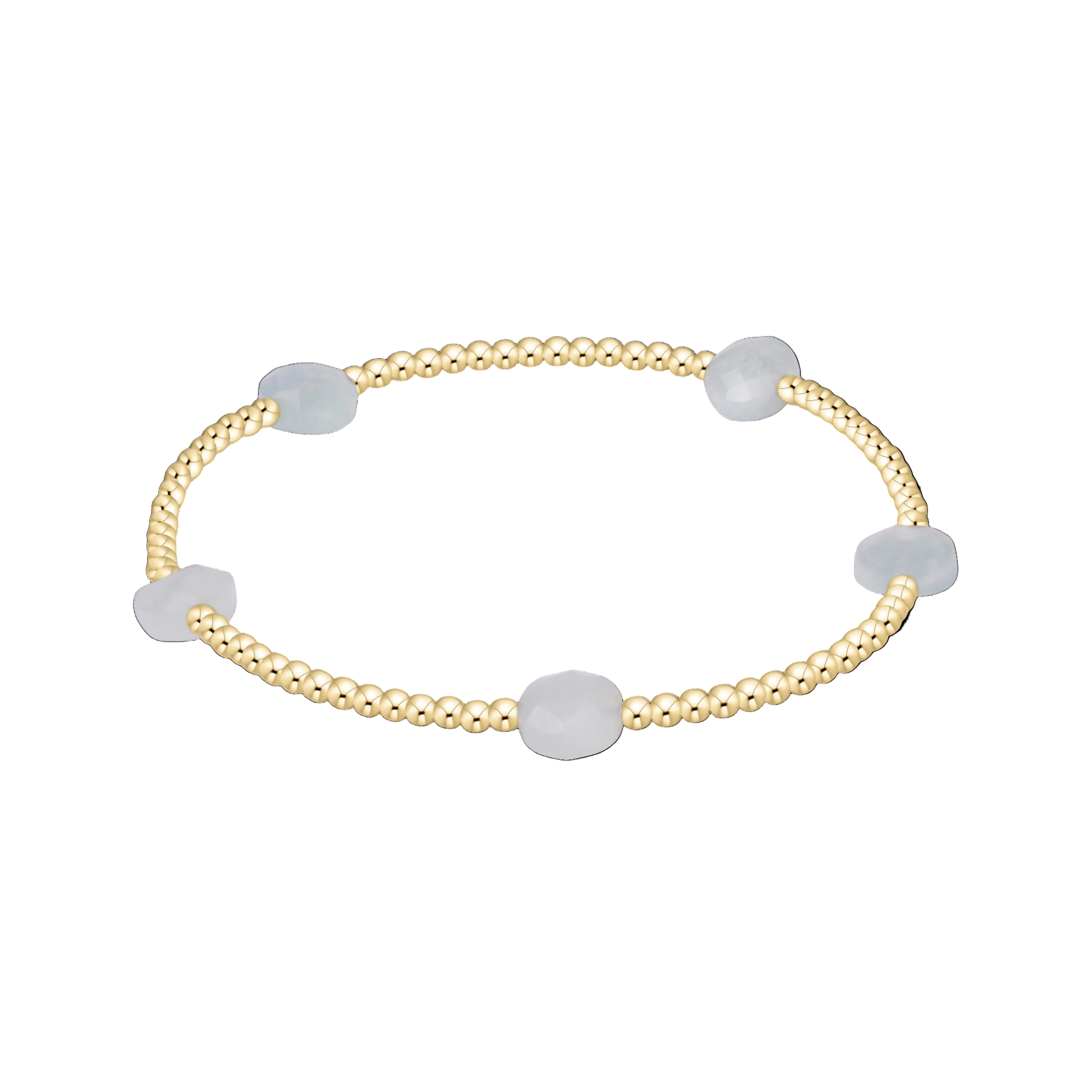 enewton Admire Small Gem 2mm Gold Bracelet with gold-filled beads and delicate aquamarine gemstone accent, stackable stretch bracelet Available at Be Charmed