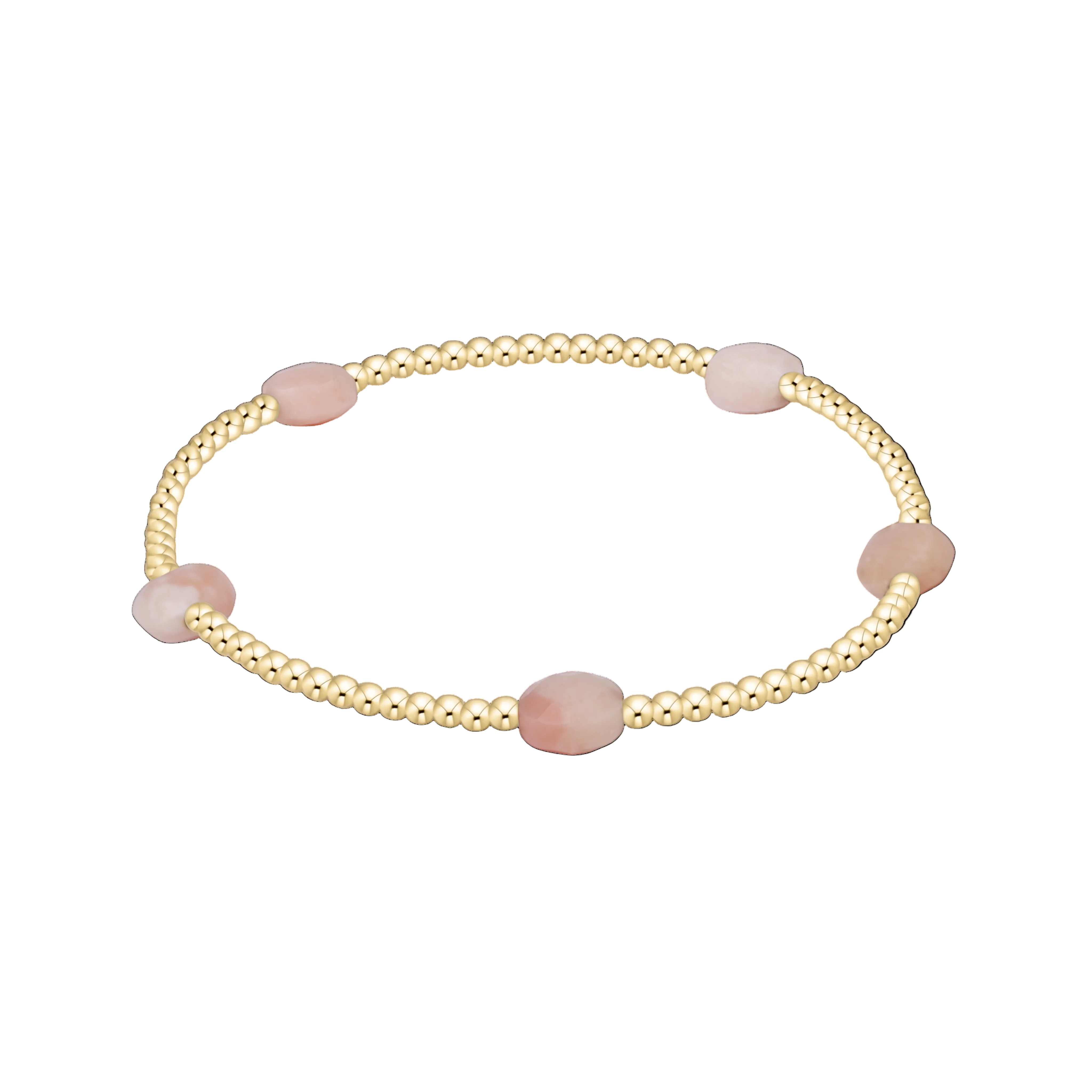 enewton Admire Small Gem 2mm Gold Bracelet with gold-filled beads and delicate pink opal gemstone accent, stackable stretch bracelet Available at Be Charmed
