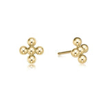 A pair of gold-filled stud earrings designed in the shape of a beaded cross. Available at Be Charmed