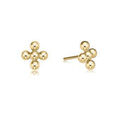 A pair of gold-filled stud earrings designed in the shape of a beaded cross. Available at Be Charmed