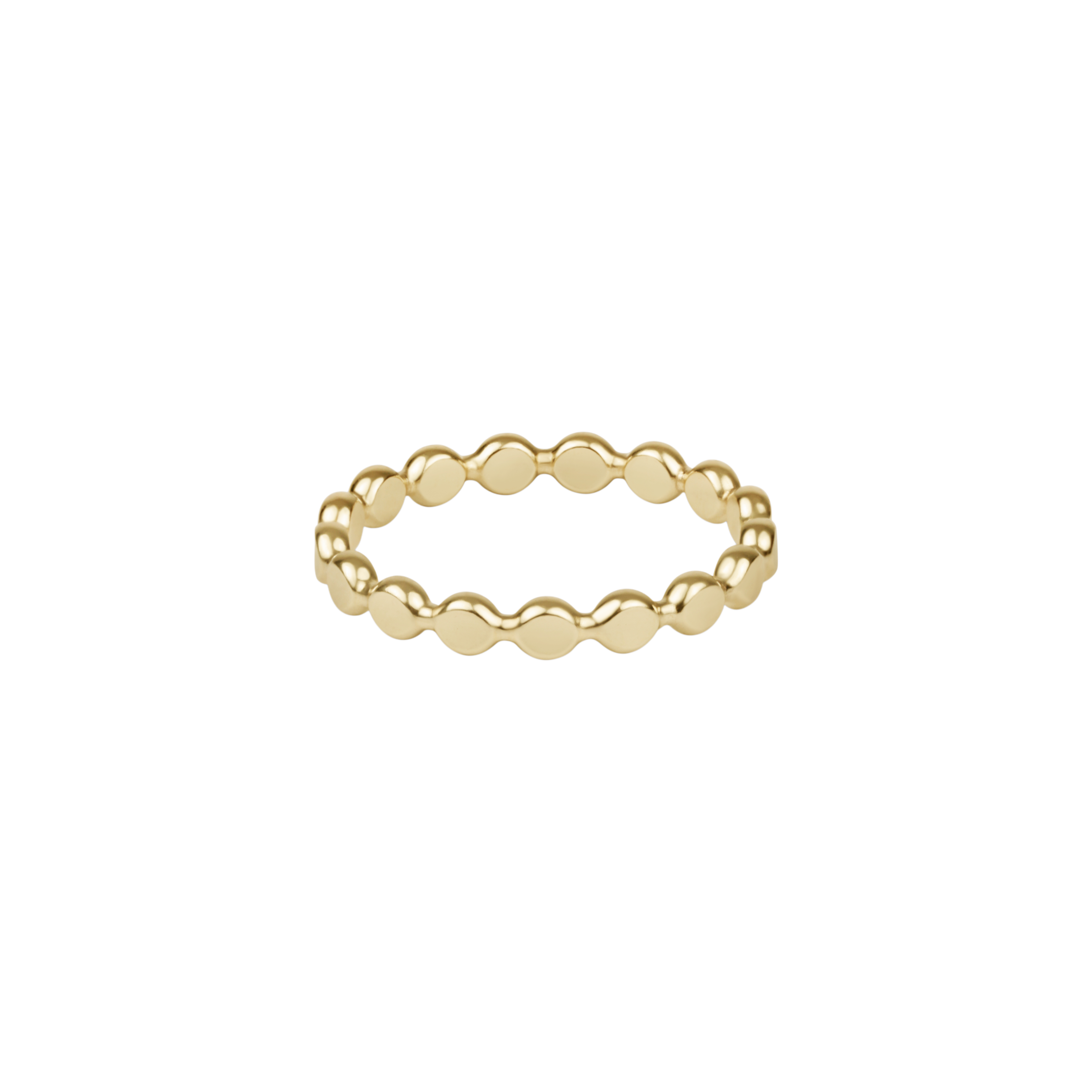 Gold ring with beaded design on a white background. Available at Be Charmed