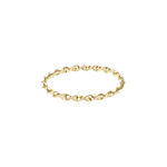 Gold ring with a twisted design on a white background. Available at Be Charmed