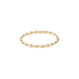 Gold ring with a twisted design on a white background. Available at Be Charmed